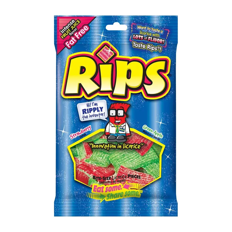 Rips Bite-Size Licorice Pcs. Strawberry Green Apple | 4oz, 12ct, Case