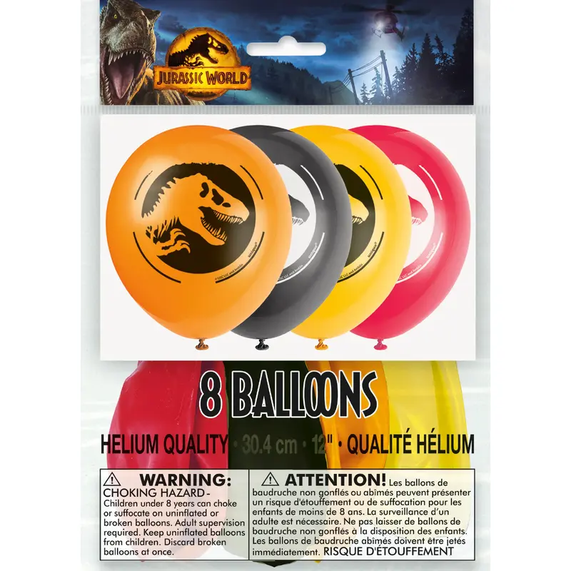 Theme Balloons 12 Inch Jurassic World | 8ct Bag