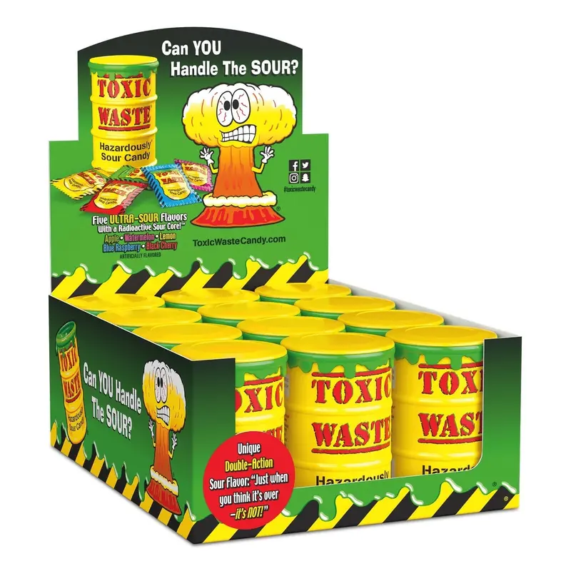 Toxic Waste Original Bank Yellow Assorted Sour Candy | 3oz, Tub