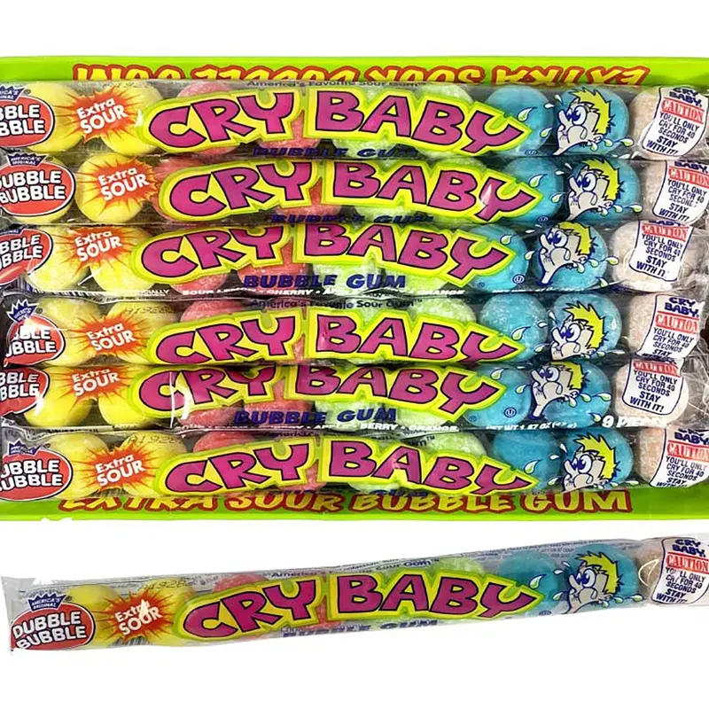 Cry Baby Extra Sour Bubble Gum 9-pcs Tube | 1.06oz, 24ct, Bag