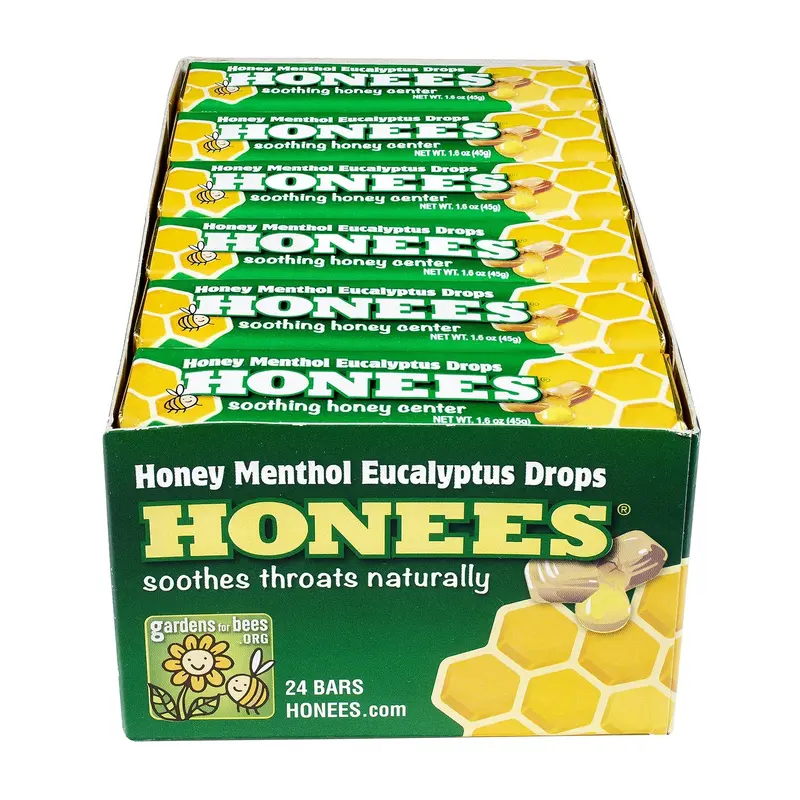 Honees Menthol Eucalyptus Honey Filled Drops Bar | 1.6oz, 24ct, Box