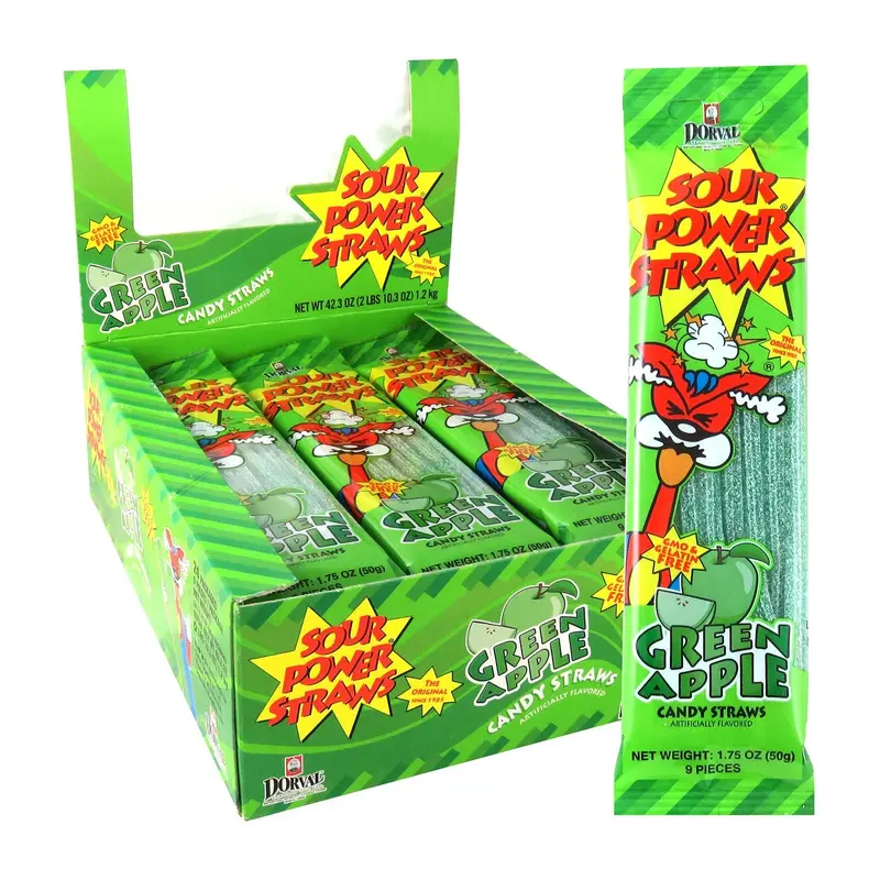 Sour Power Straws Green Apple | 24ct, Box