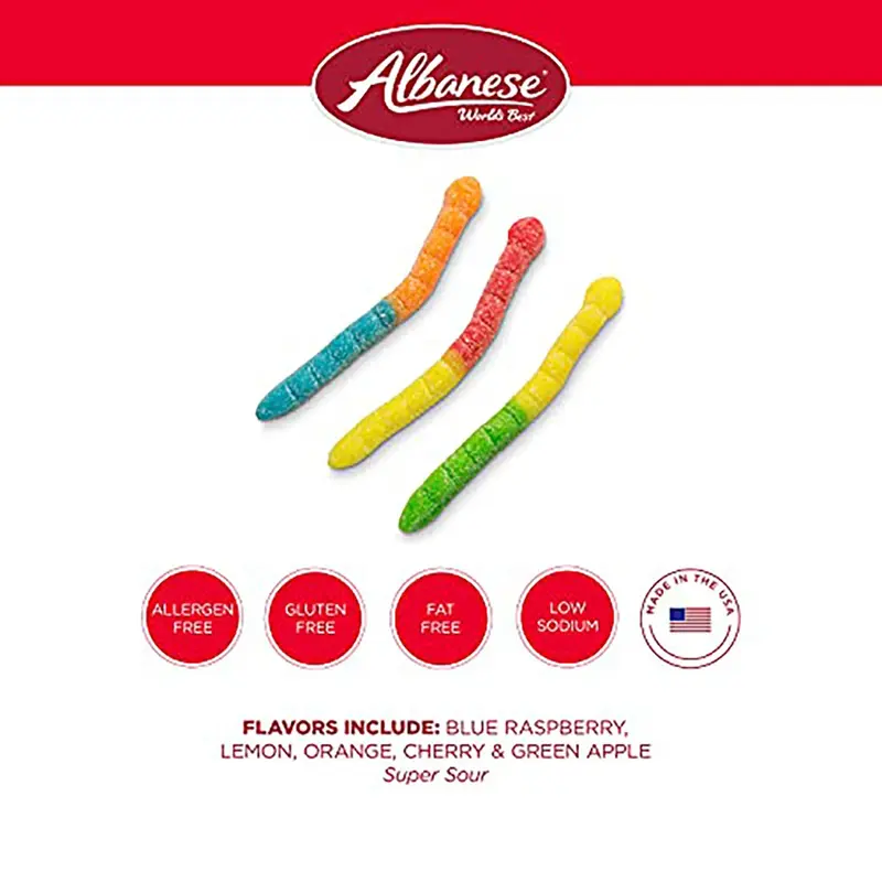 Albanese Sour Gummy Worms 4" | 5lb, Bag
