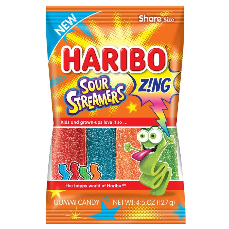Haribo Z!ng Sour Streamers Gummi Candy | 4.5oz, 12ct, Case