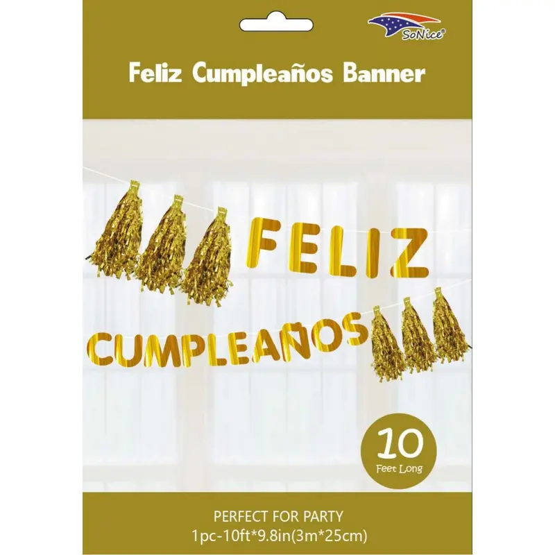 Feliz Cumpleaos Tassel Banner- Gold 1ct