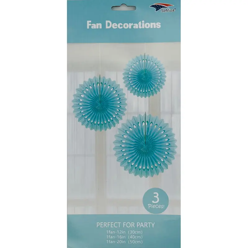 Tissue Fan Decor 3 pieces-Light Blue