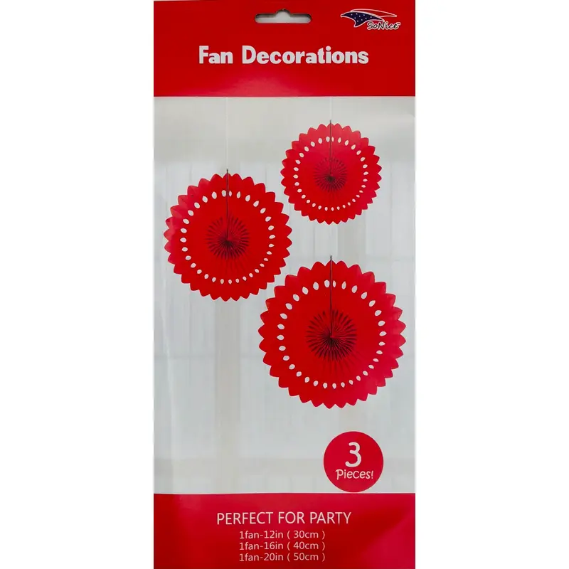Tissue Fan Decor 3 pieces-Red