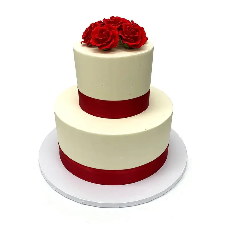 Red Ribbon Roses Wedding Cake