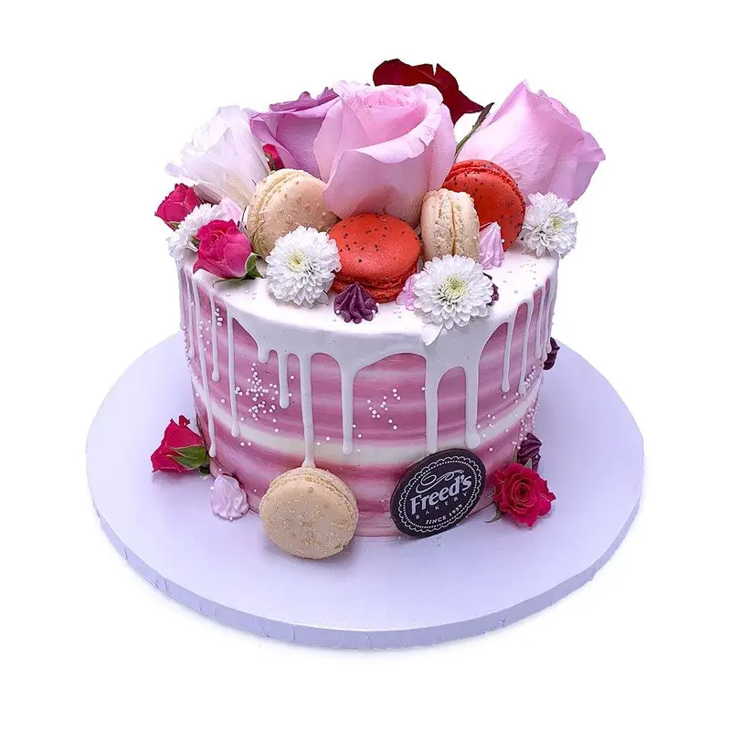 Pink Rose Macaron Birthday Cake