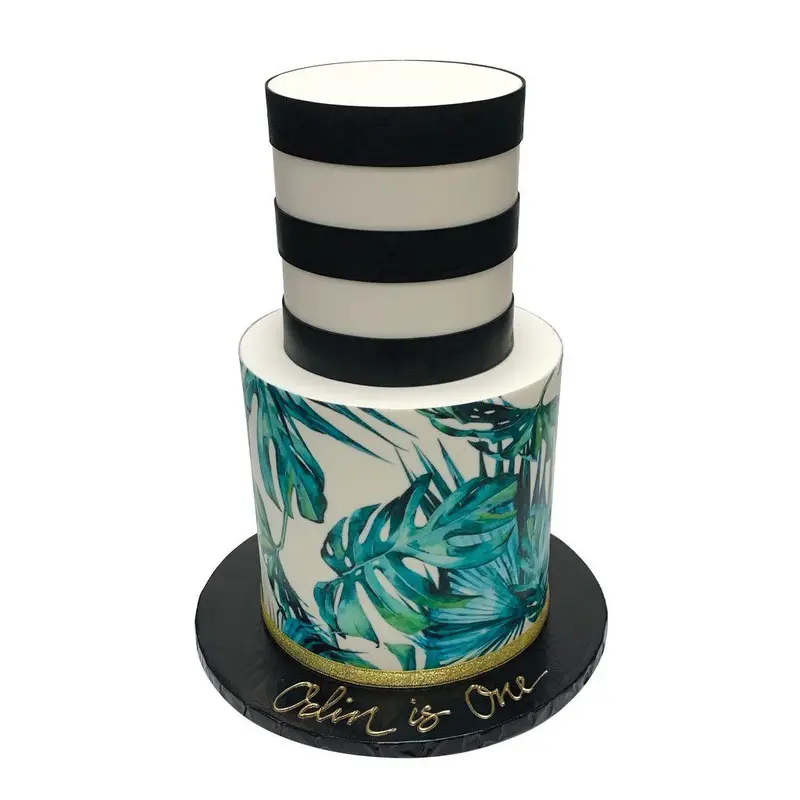 Striped Fronds Birthday Cake