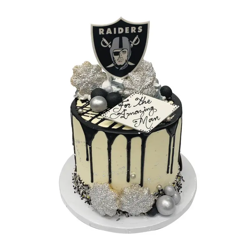 Vegas Football Silver & Black Cake
