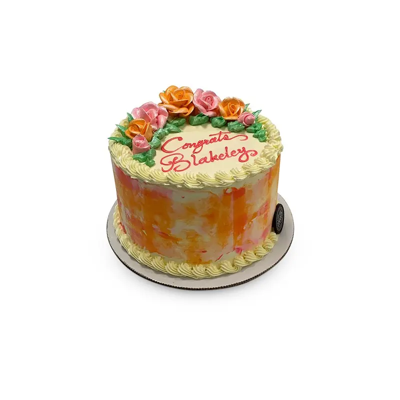 Pink and Orange Floral Birthday Cake
