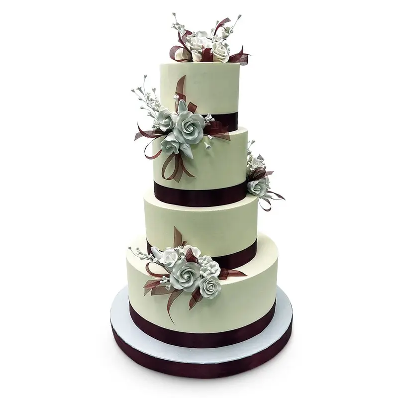 Bands of Burgundy Wedding Cake