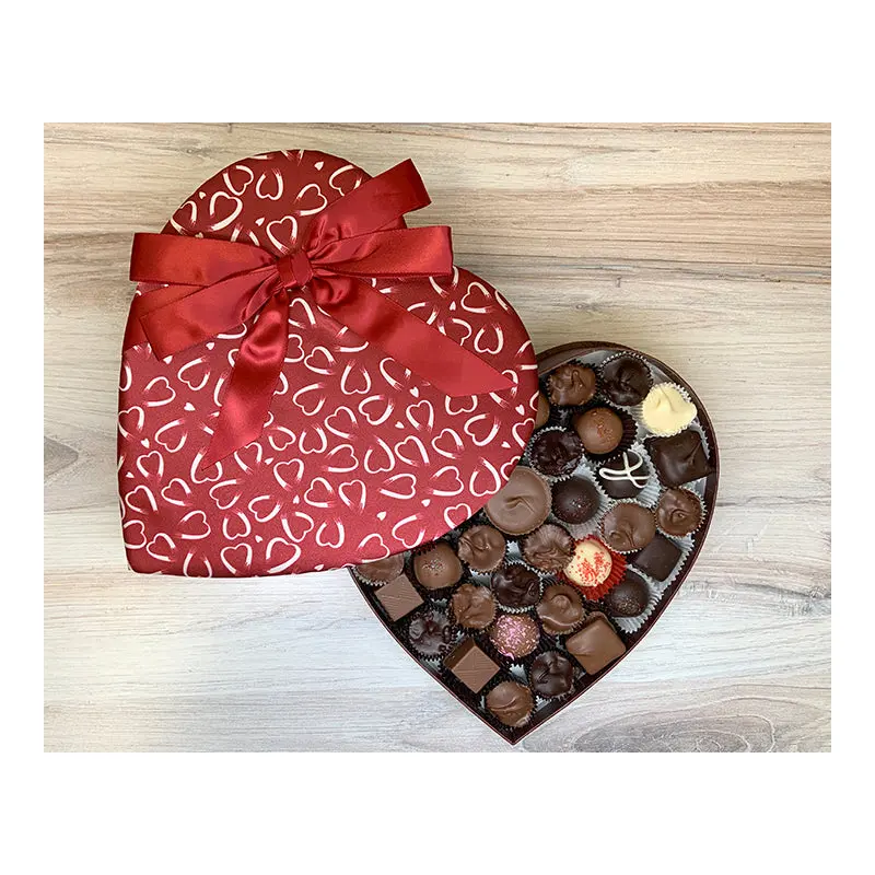 Heart Box, crimson & white hearts, 16 ounces