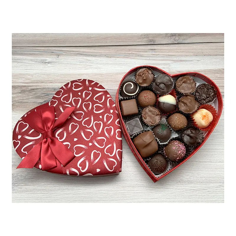 Heart Box, crimson & white hearts, 8 ounces