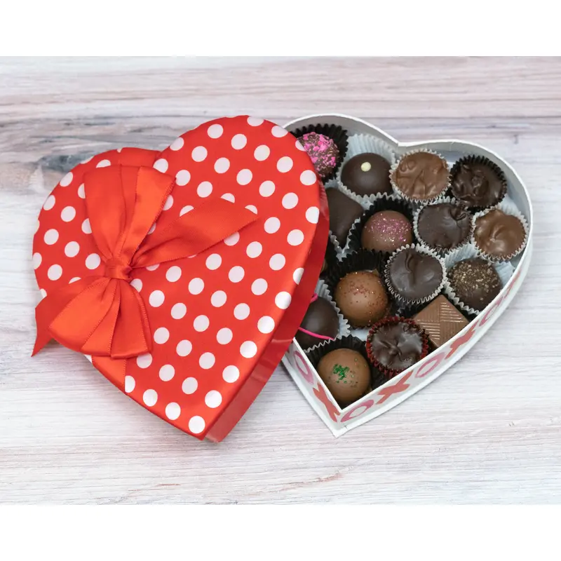 Heart box, red and white polka dot, 8 ounces