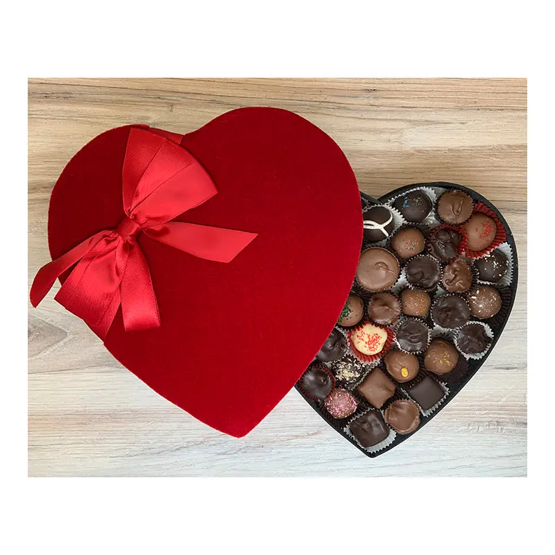 Heart Box, Red Velvet with satin bow, 16 ounces
