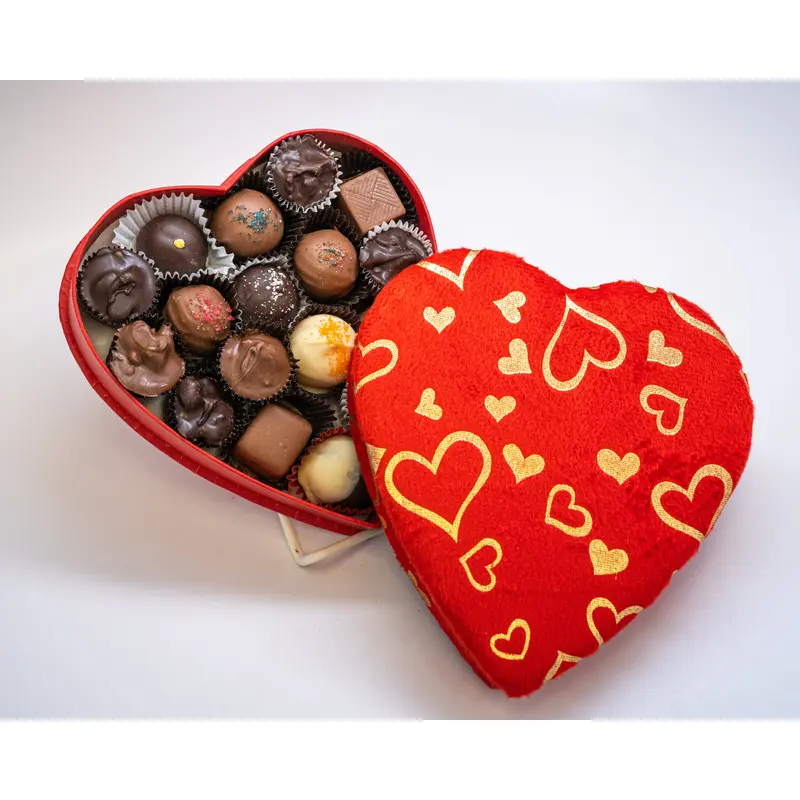 Heart box, red with gold hearts, 8 ounces