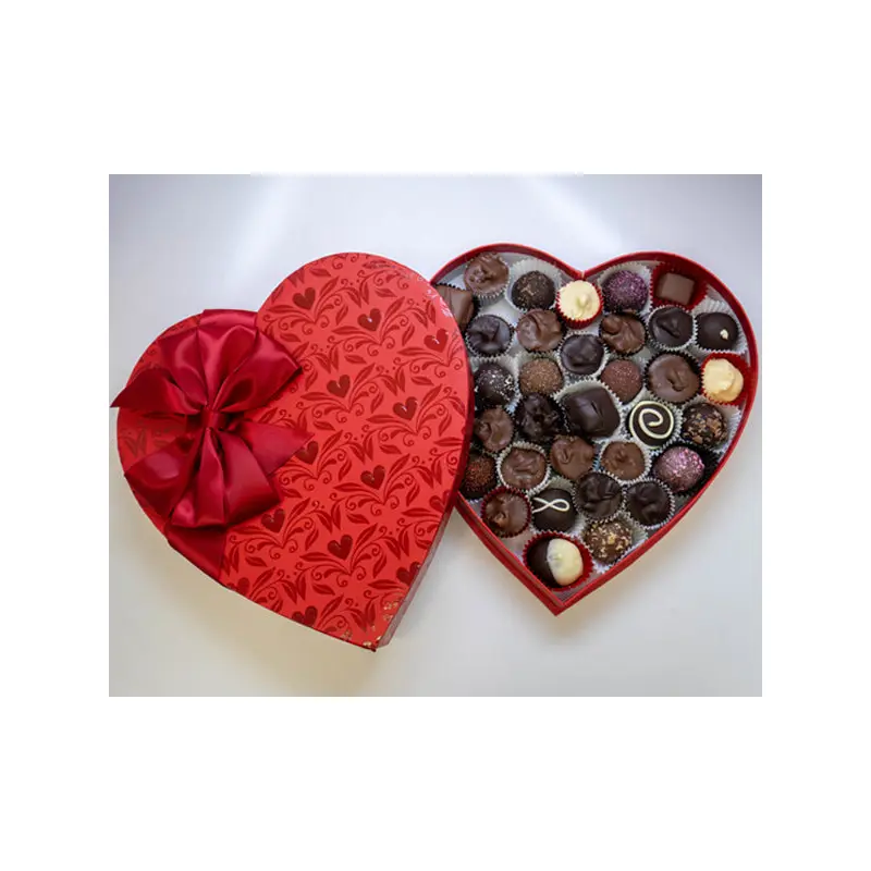 Heart box, shiny red, with bow, 16 ounces
