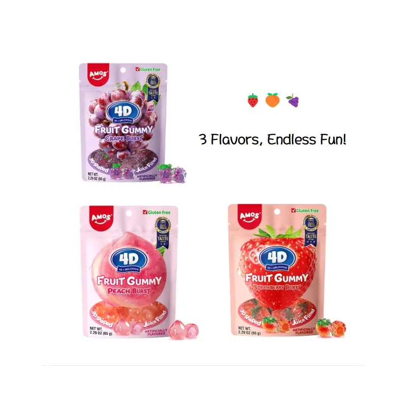 4D Fruit Gummy - Burst Juice FilledMix Flavor-3 bags- 65g/bag