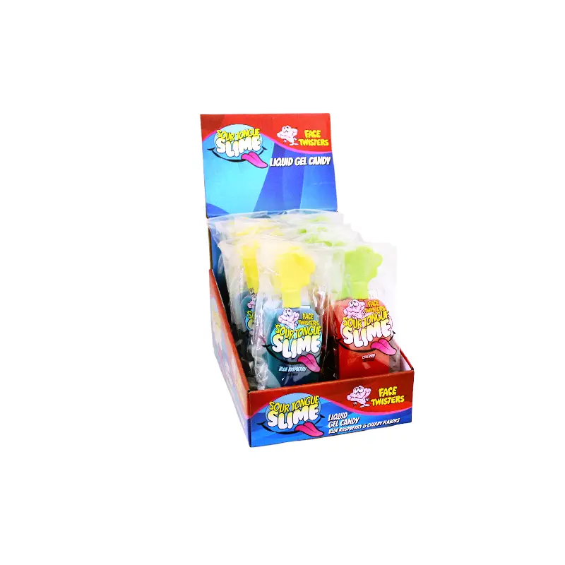 Face Twister Sour Tongue Slime Liquid Gel Candy Blue Raspberry/ Cherry 1.4 oz.