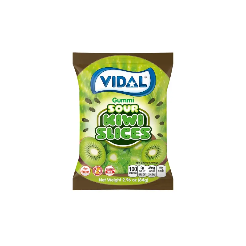 Vidal Gummi Sour Kiwi Slices 2.96 oz. Bag