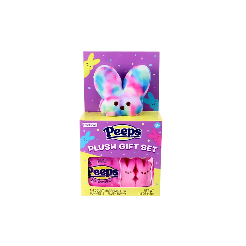 Peeps Plush Tie Dye Bunny House Pink or Blue Candy Gift Set 1.5 oz.