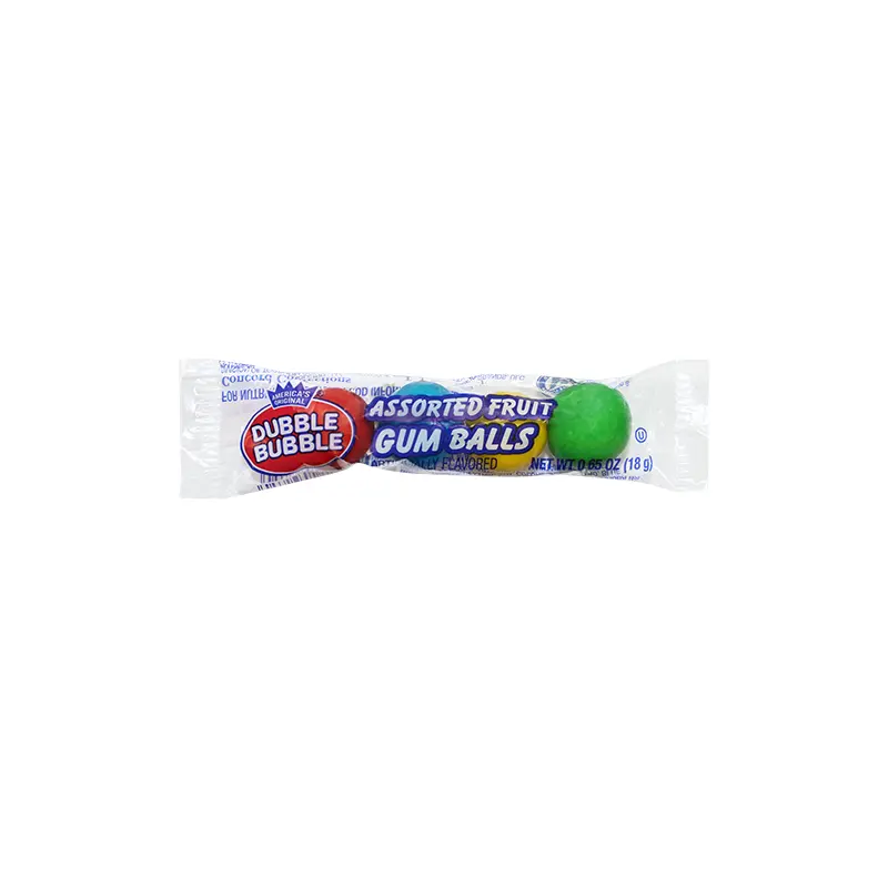 Dubble Bubble Assorted Fruit Flavored Gumballs 4 Ball Tube .65 oz.