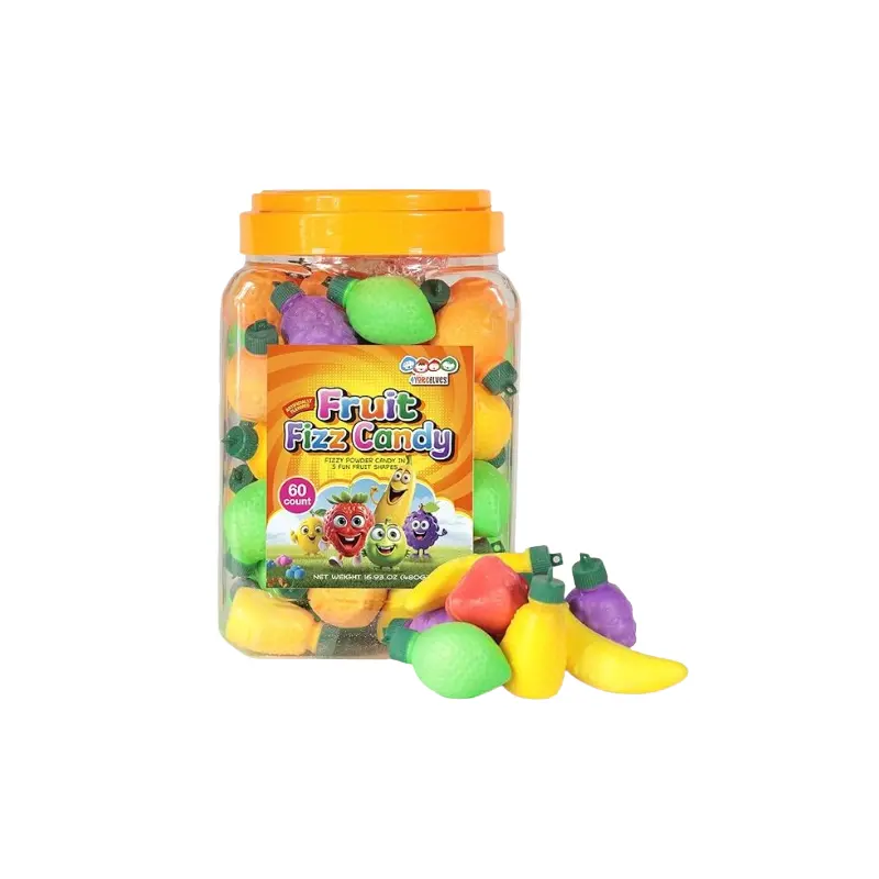 Fruit Shaped Fizzy Candy Powder 60 Count 16.93 oz. Jar