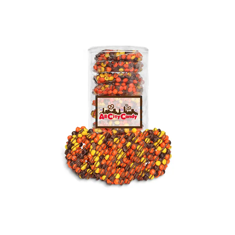 Milk Chocolate Hand Dipped Premium Reese's Pieces Pretzel Twists 10 pc. Tube