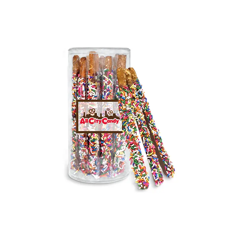 Milk Chocolate Sprinkled Hand Dipped Pretzel Rods 12 pc. Tube