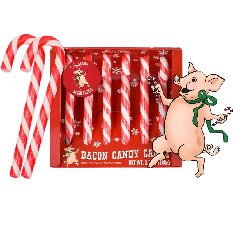 Archie McPhee Old Fashioned Bacon Candy Canes - Box of 6