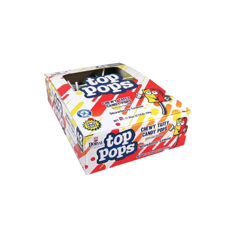 Dorval Top Pops Chewy Taffy Candy Pops Strawberry-Lemon - Case of 48