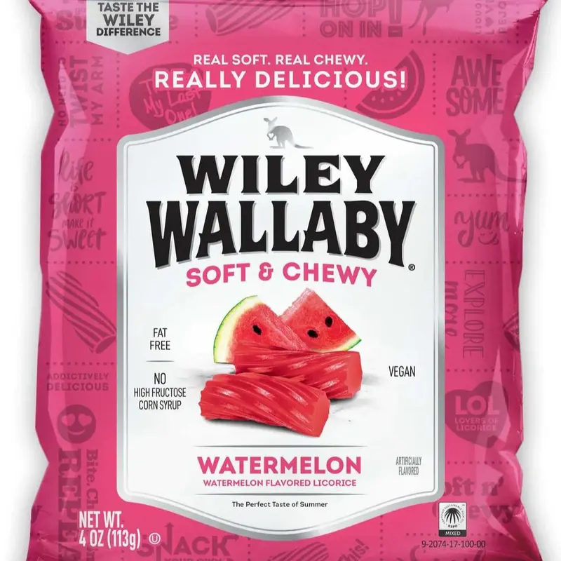 Wiley Wallaby Soft and Chewy Watermelon Licorice 4 oz. Bag