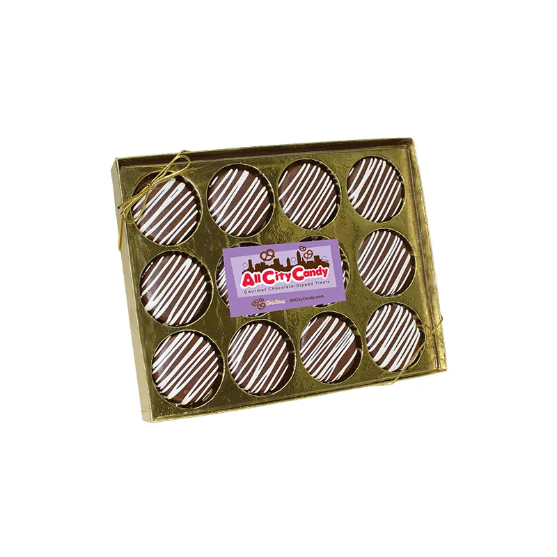 Chocolate Covered Oreo Cookie Gift Box  12-Piece Hand-Dipped Gourmet Treats in Elegant Gold Packaging