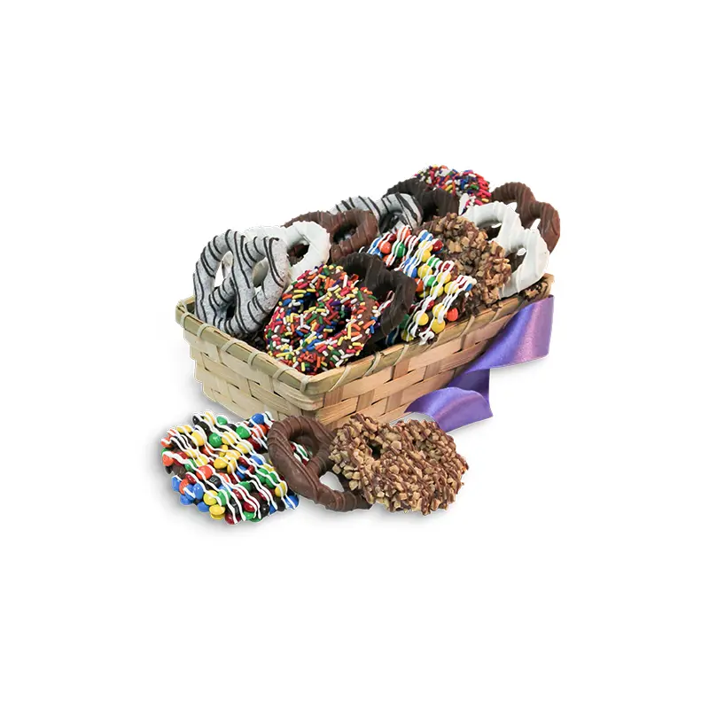 Delectable Dozen Chocolate Covered Pretzel Twists Gift Basket  Gourmet Hand-Dipped Assortment