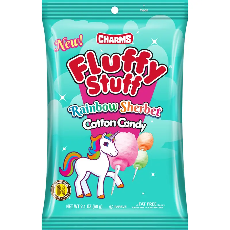 Charms Fluffy Stuff Rainbow Sherbet Unicorn Cotton Candy - 2.1-oz. Bag