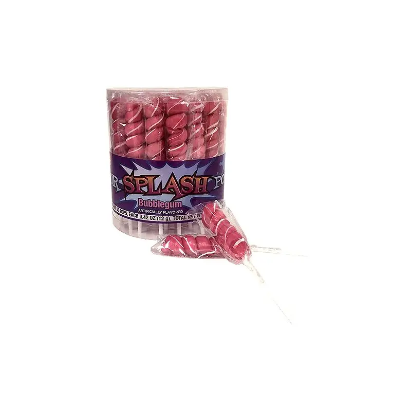 Hot Pink & White Color Splash Bubble Gum Flavor Swirl Lollipops - Tub of 30