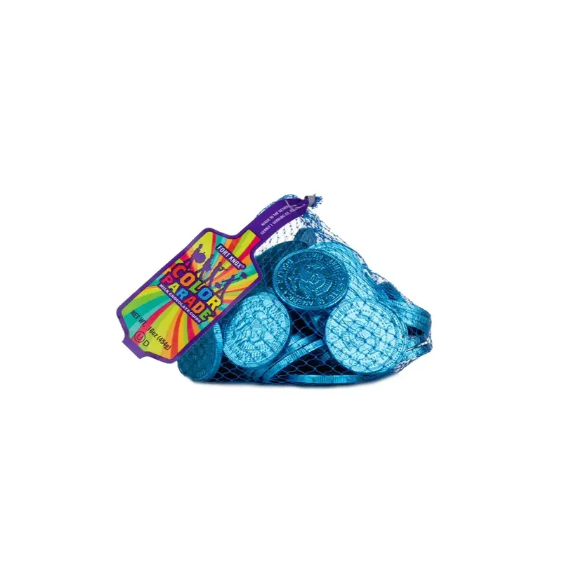 Fort Knox Caribbean Blue Milk Chocolate Coins - 1 LB Mesh Bag