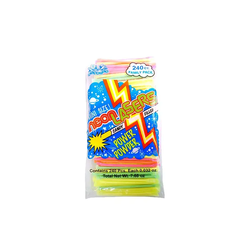 Mini Neon Laser Powder Straws - 240 Piece Bag