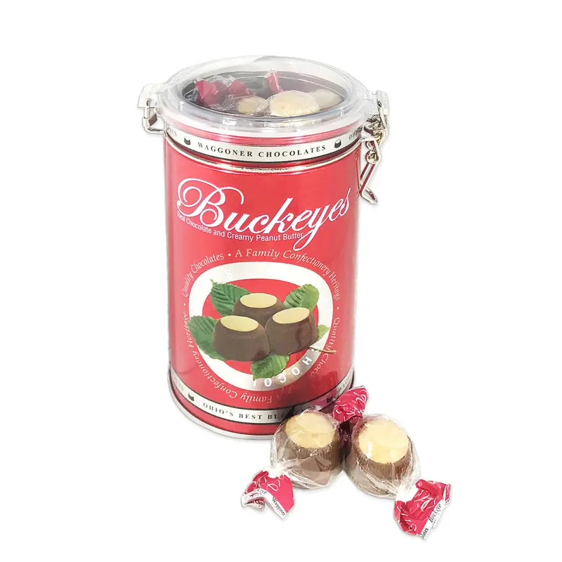 Waggoner Milk Chocolate Buckeyes Red Round Latch Tin 12 oz.