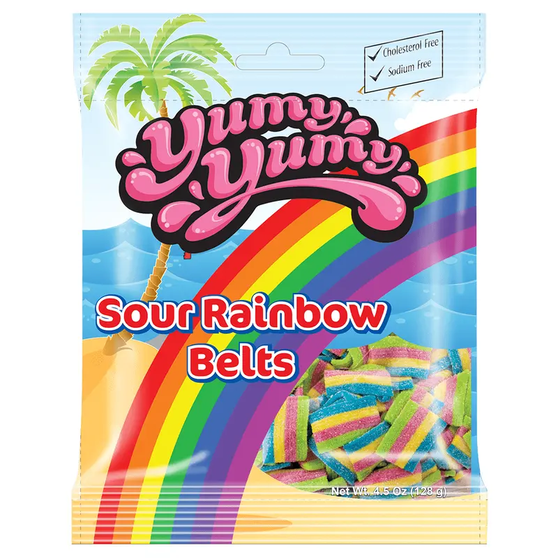 Yumy Yumy Licorice Sour Rainbow Belts 4.5 oz. Peg Bag