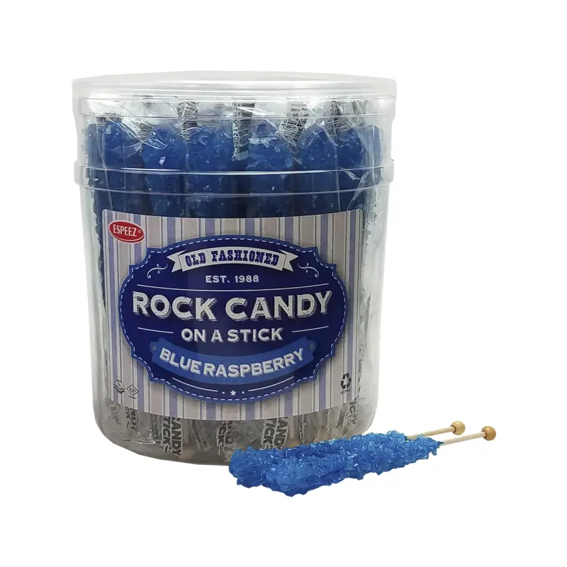 Blue Raspberry Flavored Rock Candy Crystal Sticks - Tub of 36