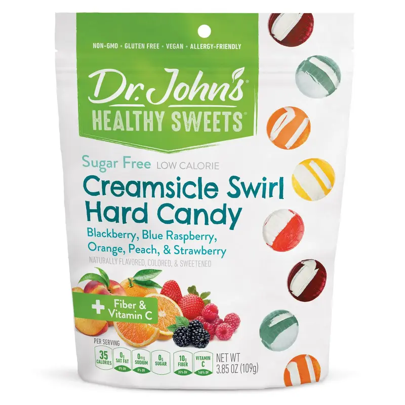 Dr. John's Sugar Free Creamsicle Swirl Hard Candy 3.85 oz. Bag