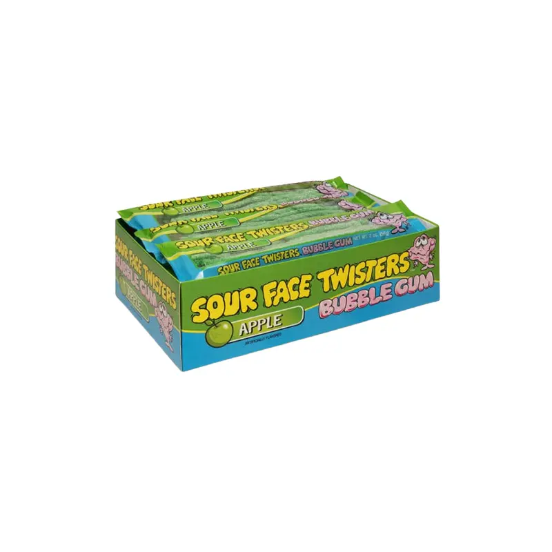 Face Twisters Green Apple Sour Bubble Gum Straws 2 oz. Tray