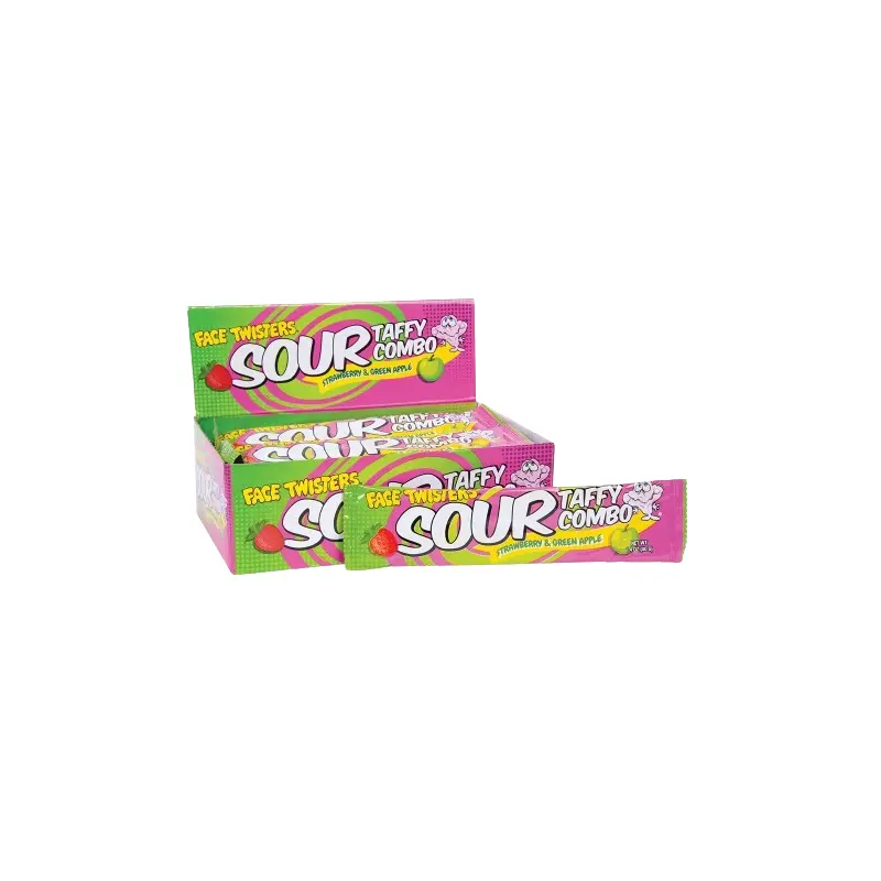Face Twisters Sour Taffy Combo Strawberry & Green Apple 1.4 oz Bar