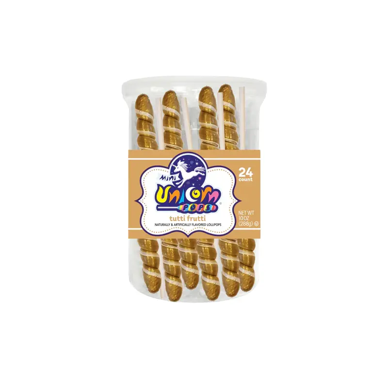 Gold & White Tutti Frutti Mini Unicorn Pop - 24 Count Tub