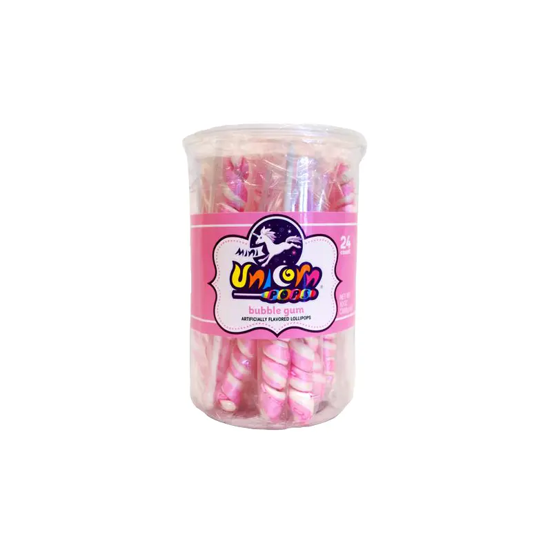 Pink Bubble Gum Mini Unicorn Pop - 24 Count Tub Lollipops