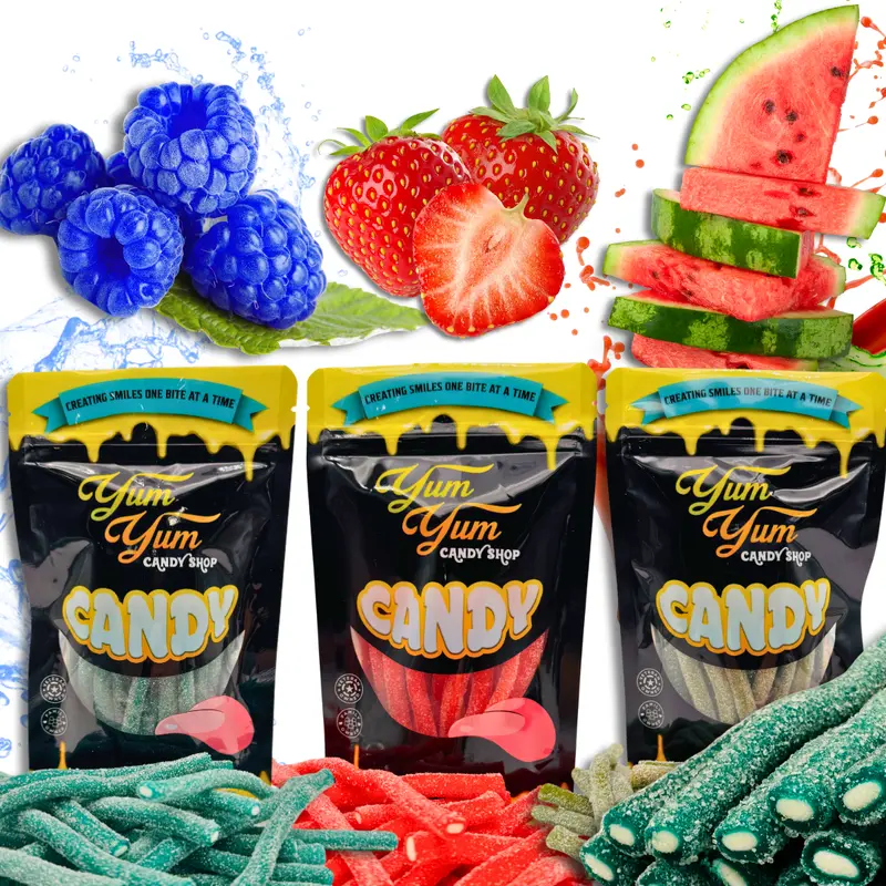 Center Filled Sour Licorice Tubes  Blue Raspberry, Strawberry & Watermelon | Yum Yum Candy Shop