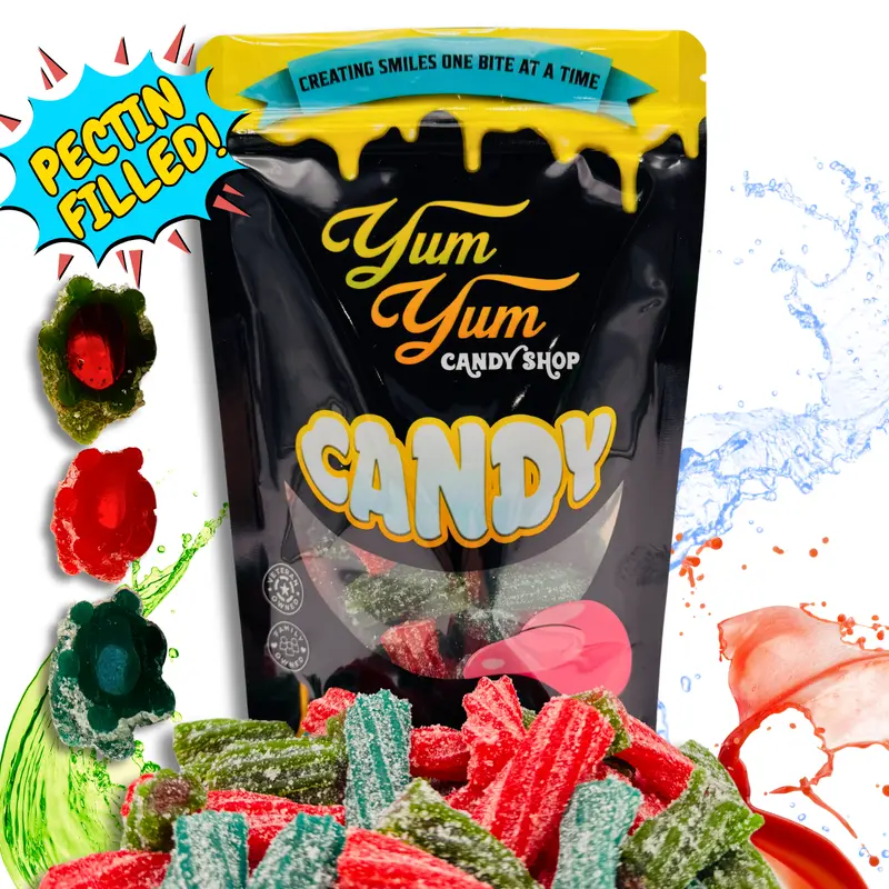 Fruit Filled Sour Licorice Twists  Watermelon, Strawberry & Blue Raspberry | Yum Yum Candy Shop